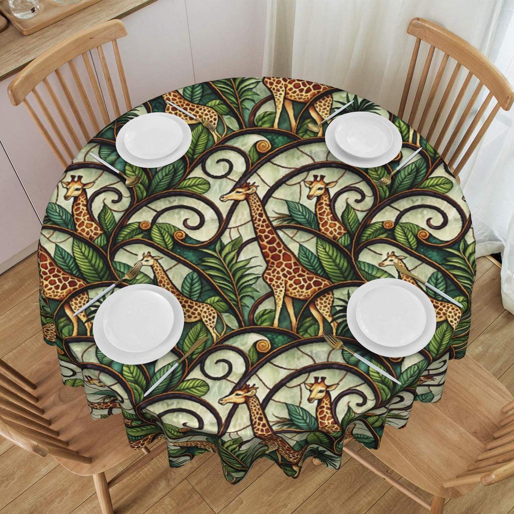 Round Whimsical Giraffe Table Cloth Oilproof Tablecloth 70 Inches Table Cover for Kitchen Dinning