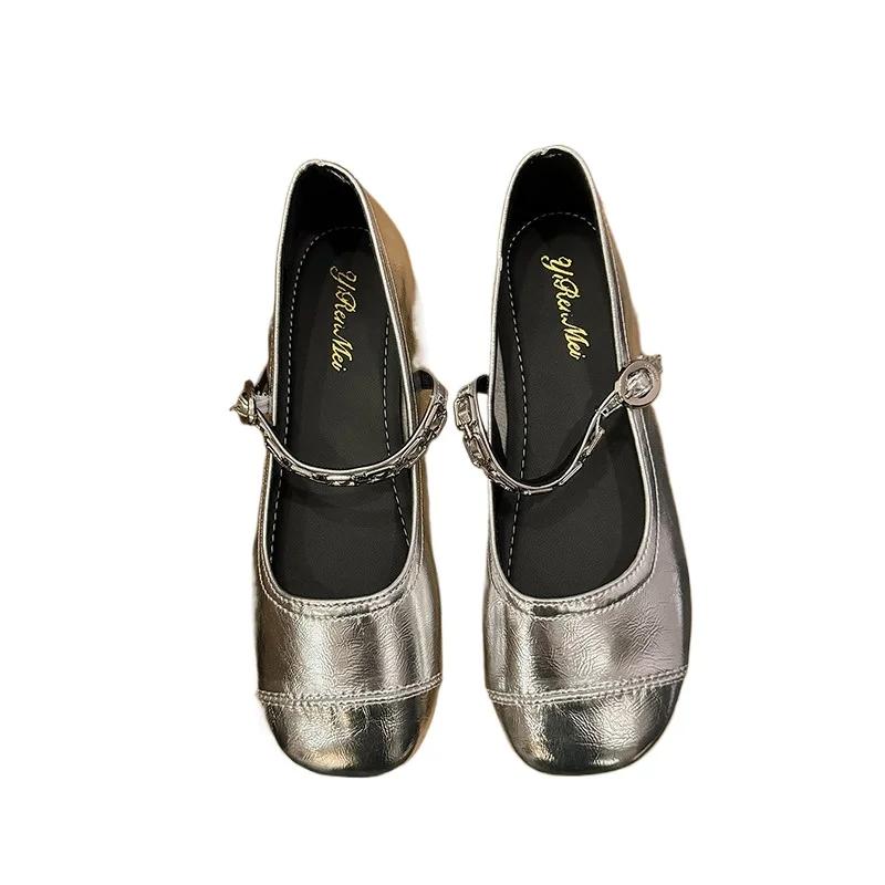 Fashion 2025 Light Ladies Shoes Mary Janes Women's Flats Fashion Daily Flats Women Chain Buckle Strap Square Toe Soft Bottom Shoes Women