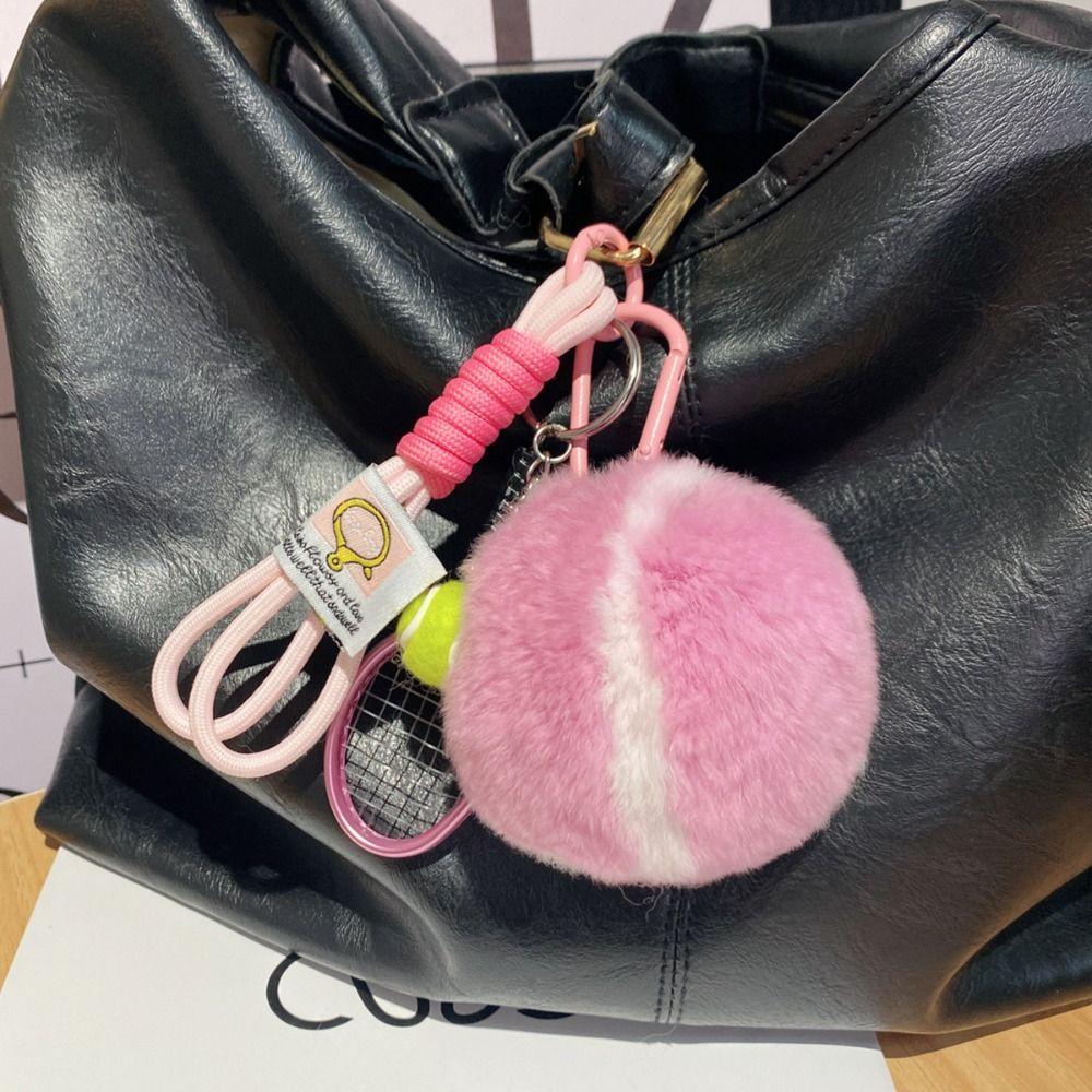 Anti Lost Rex Rabbit Fur Keyrings Plush Plush Tennis Keychain  Creative Gift