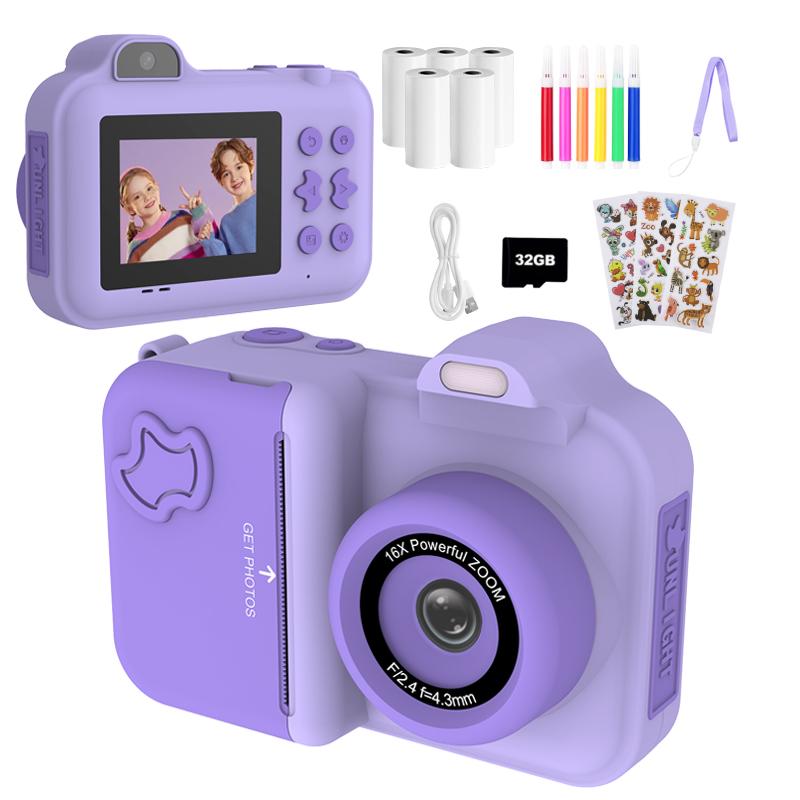 Instant Print Camera For Kids Mini Digital Video Camera Dual Lens Photo Printing Thermal Paper Toys Camera Boys Girls Gifts