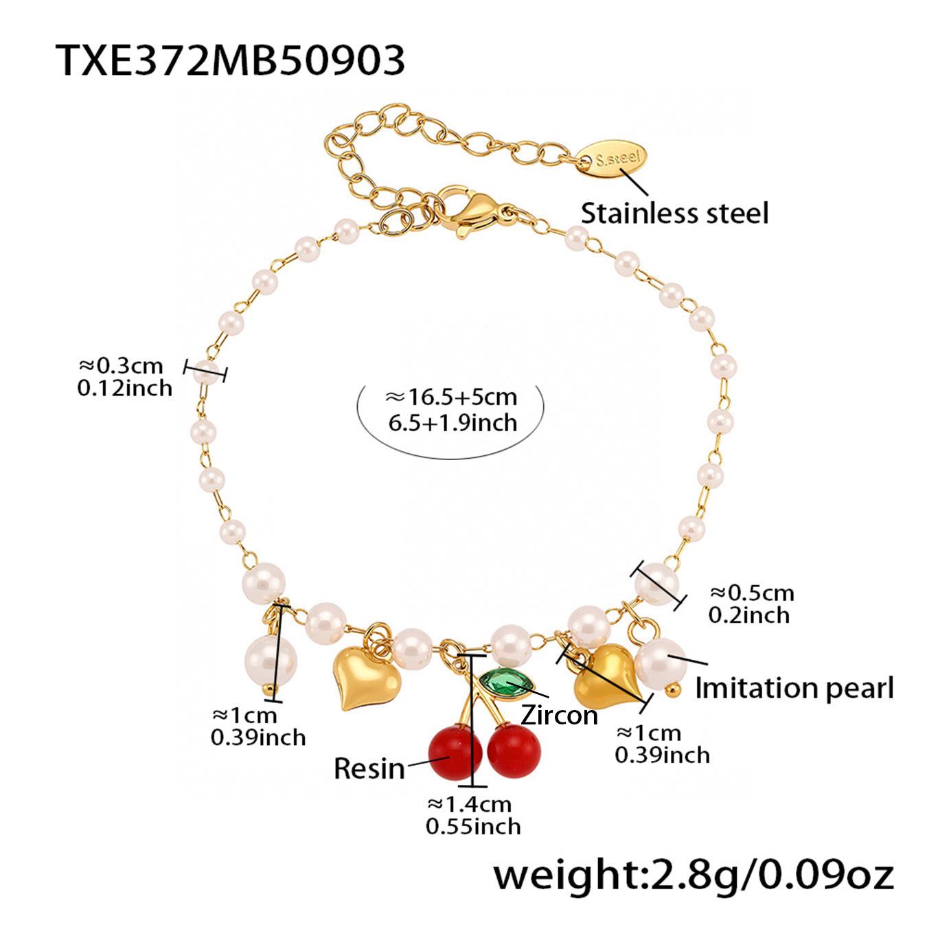 Qiong Yao Cherry Heart Beaded Necklace & Bracelet Set in Stainless Steel