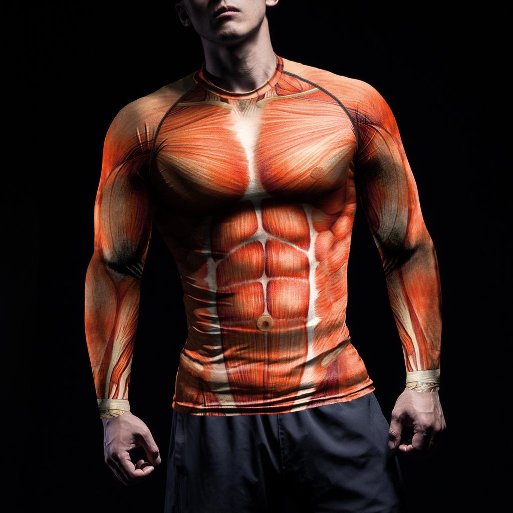 NADANBAO Rash Guards Shirts for Men Fancy Human Muscle 3D Printed Long Sleeve Workout Fitness Shirts Compression Tee Tops