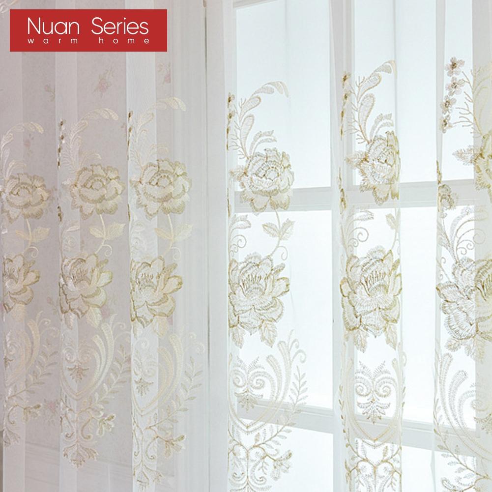 1ks Nuan Series Nordic Modern Style Vyšívaný Jemný Průsvitný Tylový Závěs Do Obývacího Pokoje Ložnice Okno Dekorace Domácí Dekorace