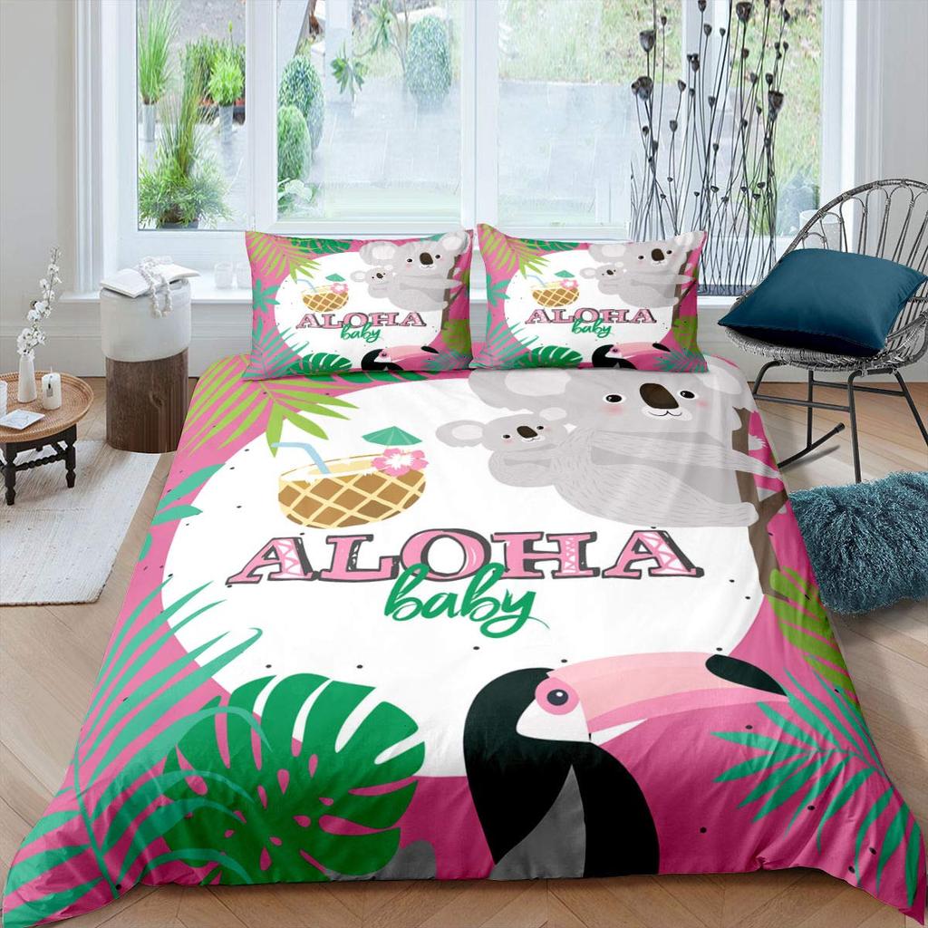 Cartoon Koala Kids Bedspread Cover, Lovely Koala Comforter Cover For Children Toddler Nursery Charming Bear Quilt Cover With Pillowcase