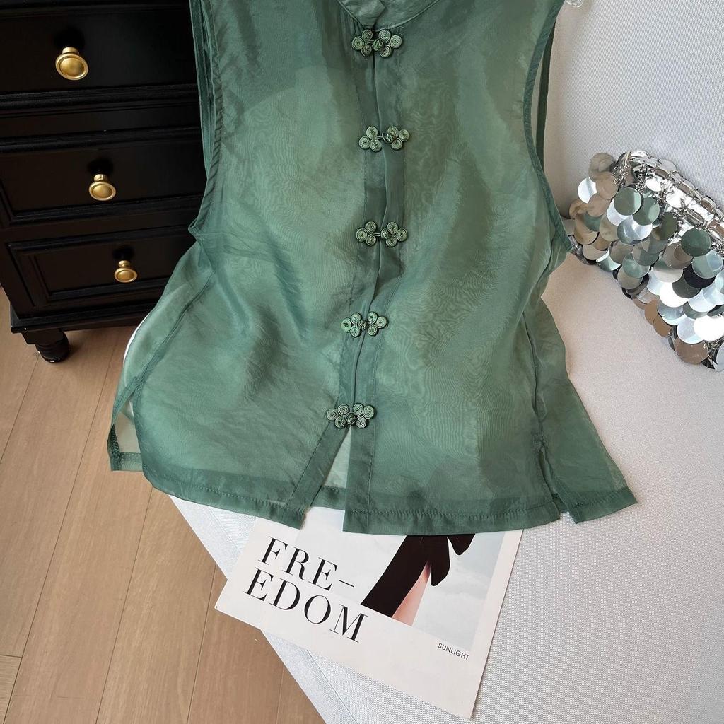 Green vest women's summer 2025 new model niche outdoor sleeveless jacquard shirt top