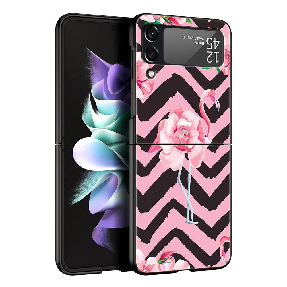 

Милый чехол для телефона с листьями розовых фламинго для Samsung Galaxy Z Flip3 Flip4 Flip5, ПК-оболочка для Z Flip 3 4 5, Черная жесткая складная крышка Samsung Z Flip