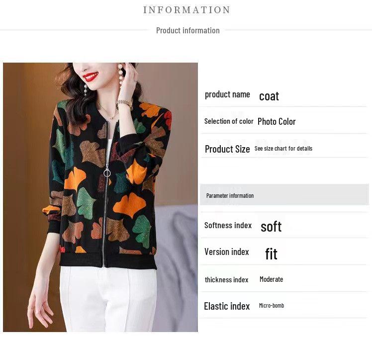 Mother's Chiffon Printed Long-Sleeve Cardigan: 2025 Spring New, Plus Size, Loose Fit, Versatile Baseball Jacket