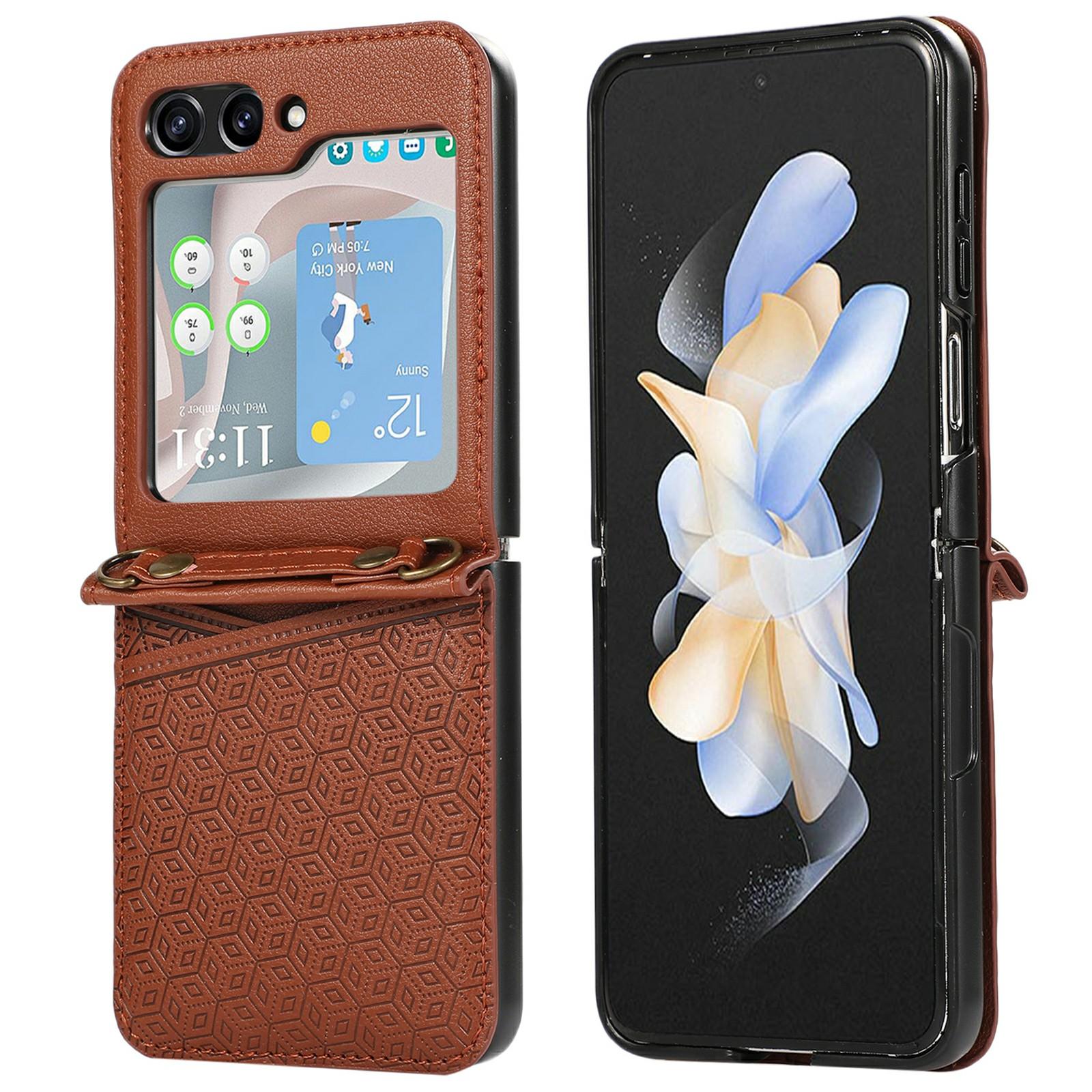 

For Samsung Galaxy Z Flip6 5G Case Imprinted Rhombus Leather Phone Cover with Card Slots C