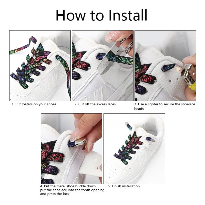 Elastic Cashew Flower Laces Sneakers Kids Adult 8MM Flat Shoelaces Without Ties AF1/AJ No Tie Shoelaces Sports Shoes Accessories