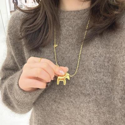 Pearl Chain Metal Horse Necklace Animal Pony Pendant Long Sweater Chain Pendant Necklace Jewelry Accessories Gifts