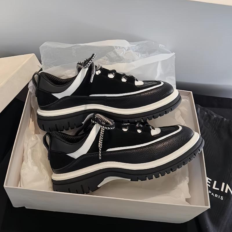 Spring and Autumn new panda board shoes black and white color matching versatile dad shoes platform sneakers women 35