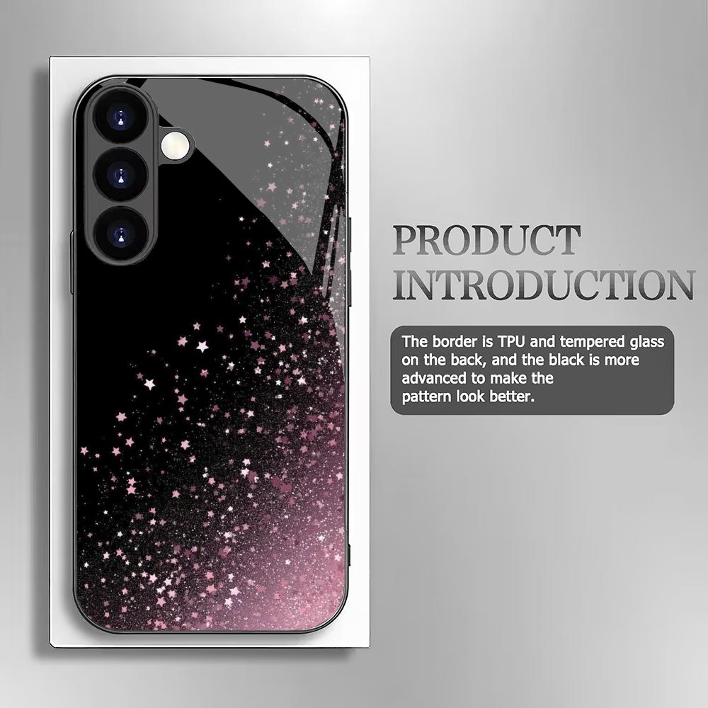 Pink Glitter Pattern Tempered Glass Phone Case Suitable for Samsung Galaxy S26 S25 S24 S22 S21 S20 FE/Ultra/Plus Anti Drop