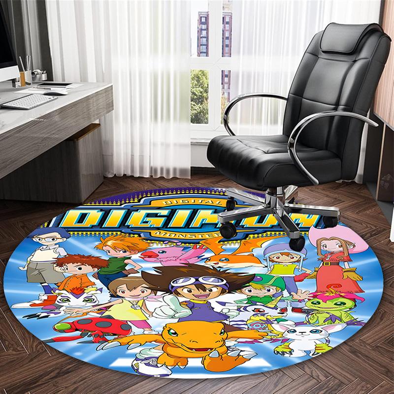 1pc Digimon Carpet, Round Rug, Comfortable, Suitable for Entryways, Living Rooms, Office, And Bedrooms, Christmas Decoration
