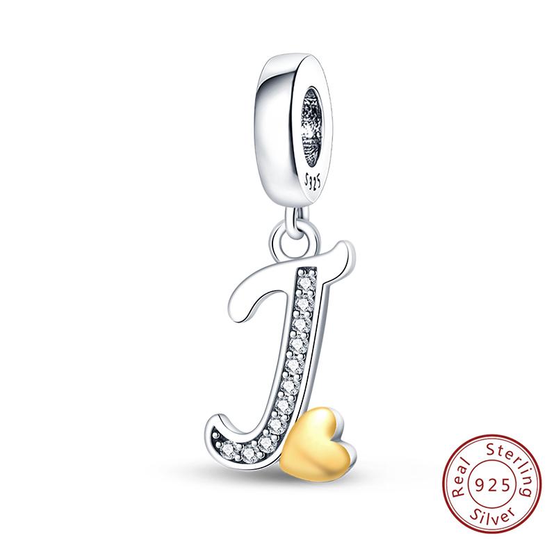 Classic Copper 26 Gold Color Heart Zircon Letter A-Z Charms Beads Fit Original Bracelets Diy Birthday Jewelry Gift