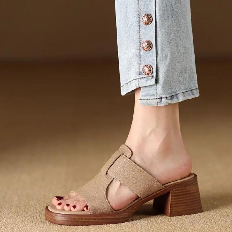 

2026 Women Sandals Handmade Vintage Square Toe Women Slippers Tuckle Strap Shoes New Lady Summer Beach Casual Pumps 34 темные хаки