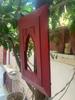 Red Painted Wooden Frame: Indian Jharokha Style, Rustic Wall Decor