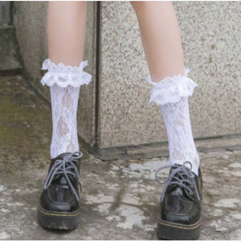 Women's Spring and Autumn Heart Shaped Lace Versatile Long Calf Socks