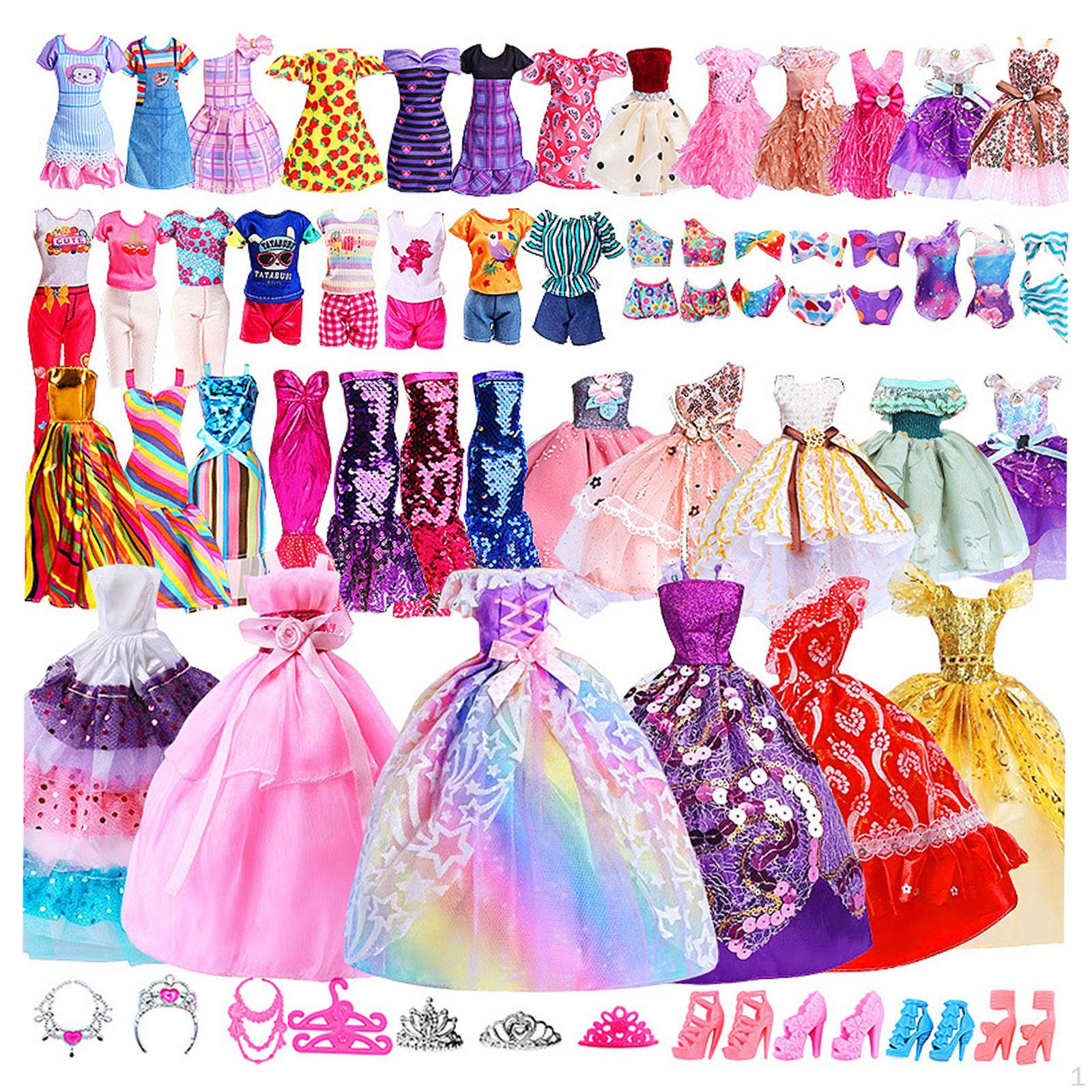 

60x Doll Clothes and Accessories, Fashion Dresses, Bikini Swimsuits for 12inch Dolls Dress up