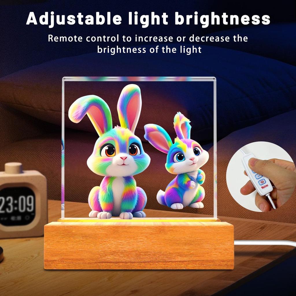 Solid Wood Base Acrylic USB Night Light - Creative Children's Gift Table Lamp