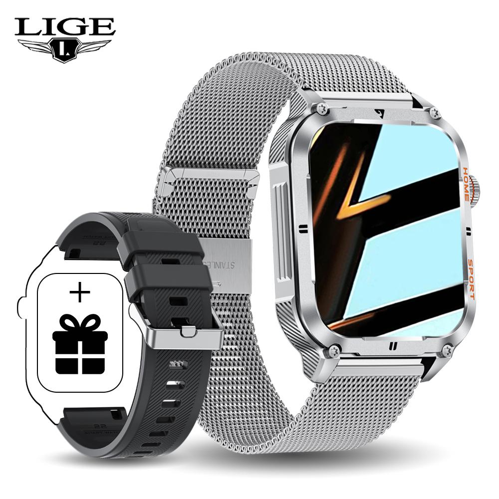 LIGE Pánské chytré hodinky Bluetooth volání Chytré hodinky 2,01 palcový monitor srdečního tepu Sportovní Fitness Vodotěsné chytré hodinky