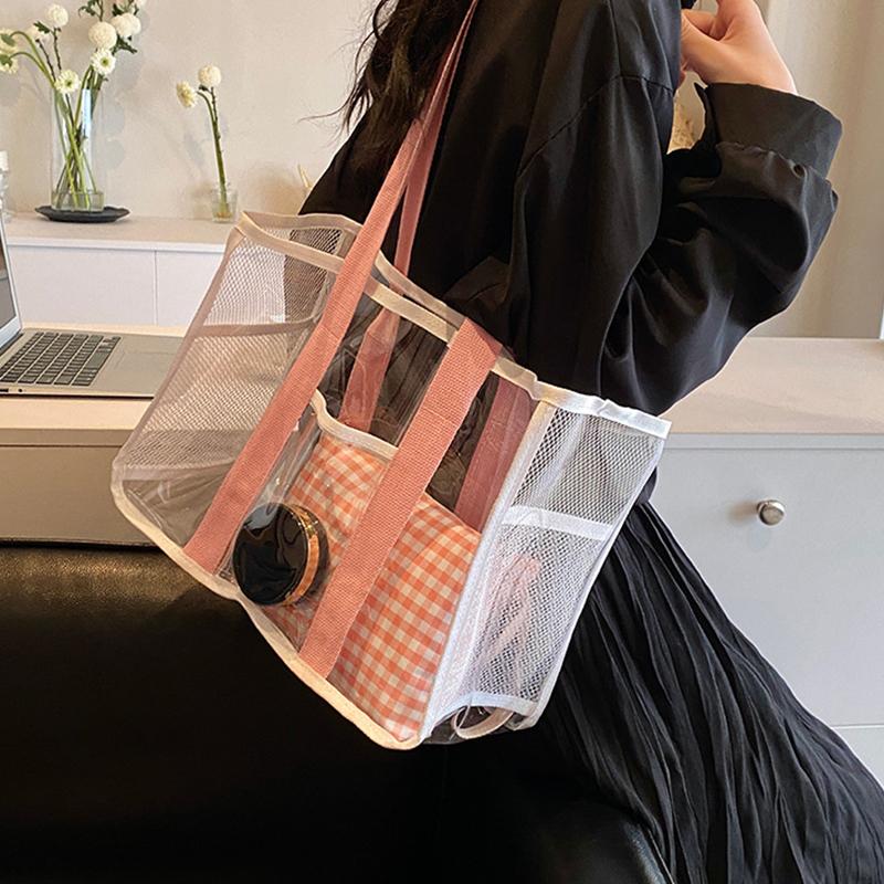 Pvc Transparent Handbag Tote Bag Women Summer Beach Clear Tote Bag Travel Storage Bags Portable Waterproof Carry Bag