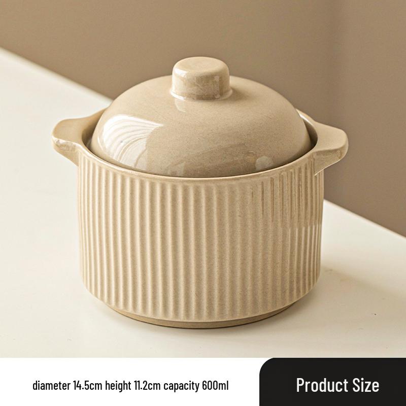 Ceramic Double Boiler Stew and Egg Custard Pot with Lid