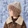 Ribbed Knit Knit Earflap Beanie Plush Lining Cat Ear Beanie New Plush Lined Hat  For Children