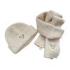 2Pcs/Set Knitted Hat Scarf Set Heart Embroidery Pattern Kids Brimless Hat Long Scarf Set Soft Breathable Winter Accessory