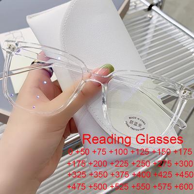 New Vintage Transparent Square Reading Glasses Anti Blue Light TR90 Women Presbyopic Optical Eyewear