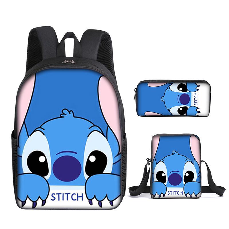 New Stitch Backpack, Stitch Three Piece Set, Elementary School Printed Cartoon Backpack, Shoulder Bag, Pencil Case Set