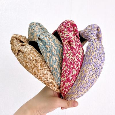 PROLY New Fashion Women Headband Raffia Pressed Knotted Hairband Wide Side Autumn Headwear Hair Accessories