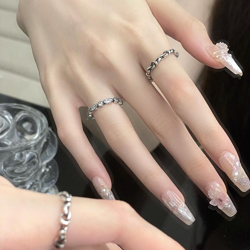 Niche Design Simple Inlaid Zircon Retro Punk High-End Ring Female Opening Fashionable And Cold