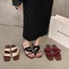 Summer New Fashion Versatile Niche Design Sense Retro Wedge Sandals Square Head Open-toed High-heeled Cool Slippers