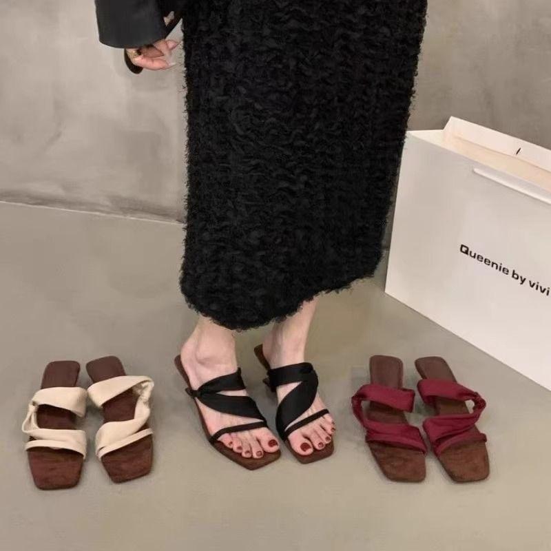 Summer New Fashion Versatile Niche Design Sense Retro Wedge Sandals Square Head Open-toed High-heeled Cool Slippers