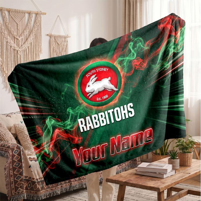 Coperta di Flanella South Sydney Rabbitohs, Testo Nome Personalizzato Morbida Coperta da Divano Decorazione per la Casa Regalo