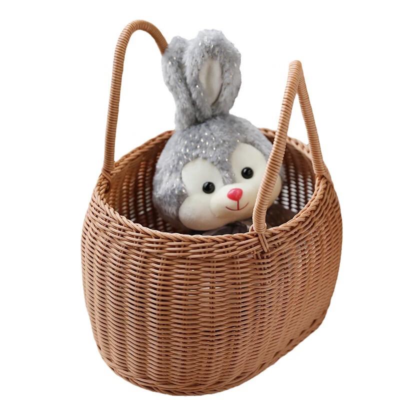 Ruhan Small Wooden Rattan-Style Picnic Basket