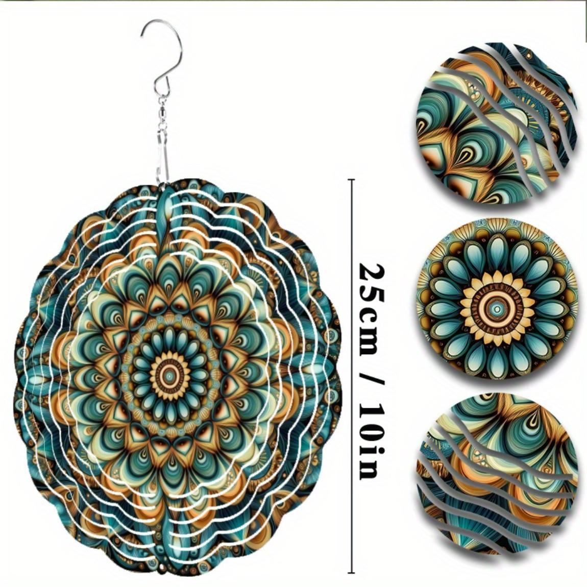 

Металлический ветряной спиннер Осенний цветок Мандала Дизайн в бирюзовом, золотом, коричневом для декора сада, патио, балкона Всесезонный уличный колокольчик 01A