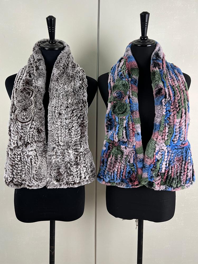 Women s Fashion Knitted Winter Scarf Genuine Rex Rabbit Fur Muffler Long Winter Accessories