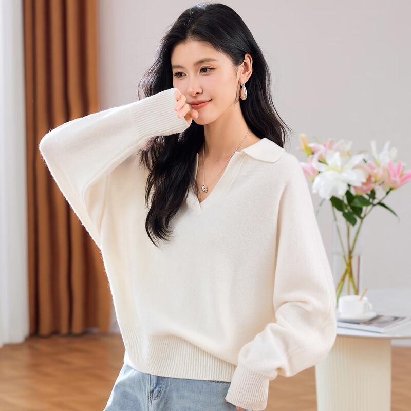 Jinjuan Women's 100% Merino Wool Lapel Sweater