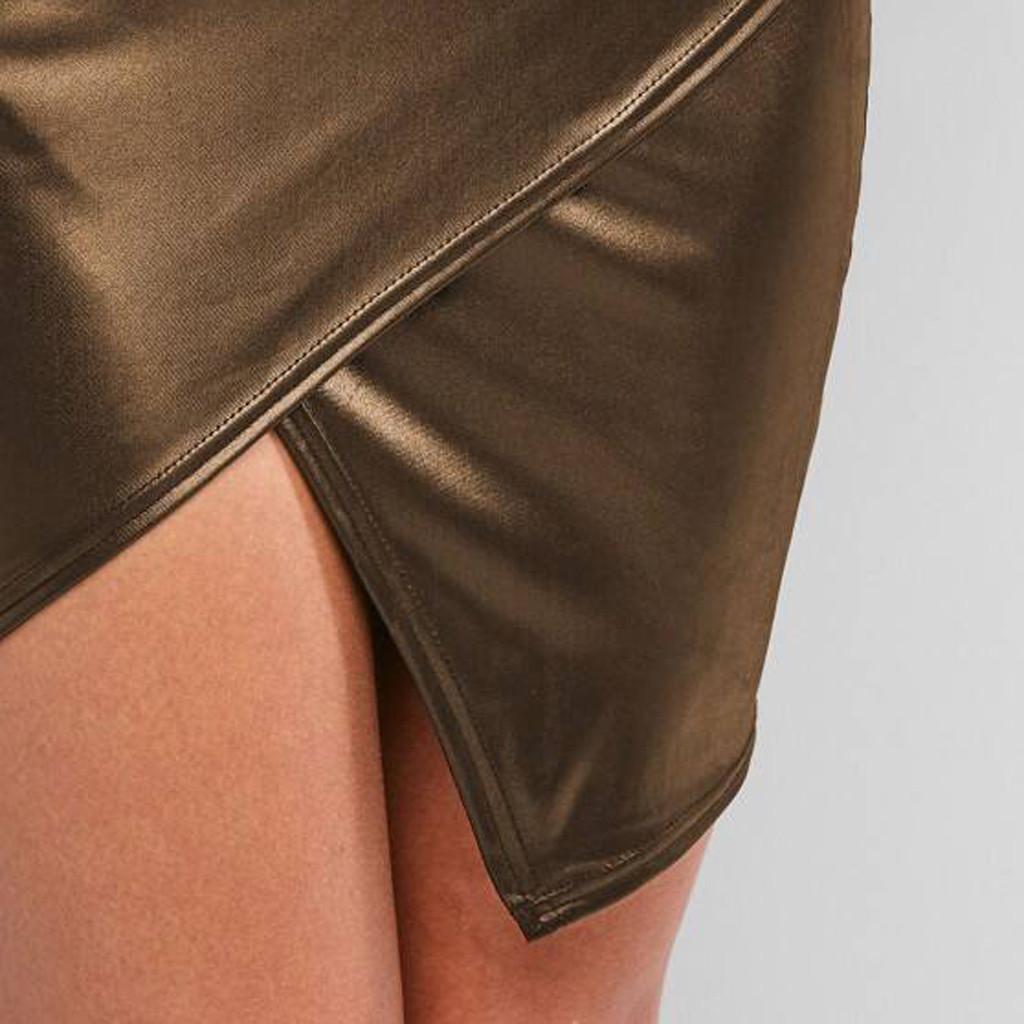 Модная женская асимметричная повседневная облегающая мини-юбка из искусственной кожи — фото 9