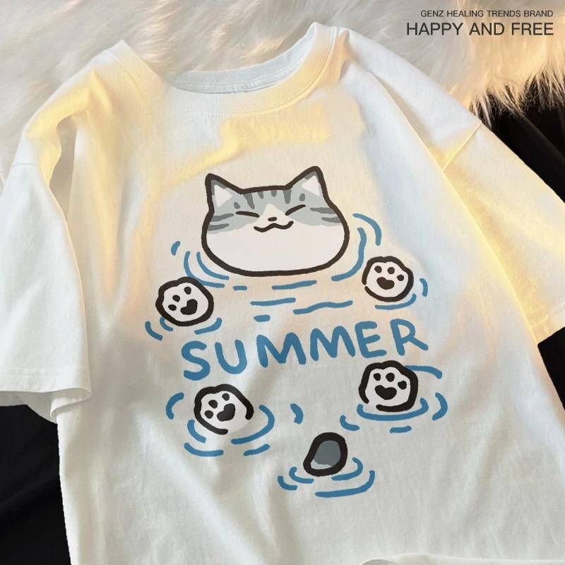 

Floating Cat and Dog Original Chai Dog Beauty Short Sleeve T-shirt for Men Women Casual Loose Summer Breathable Tee 4XL
