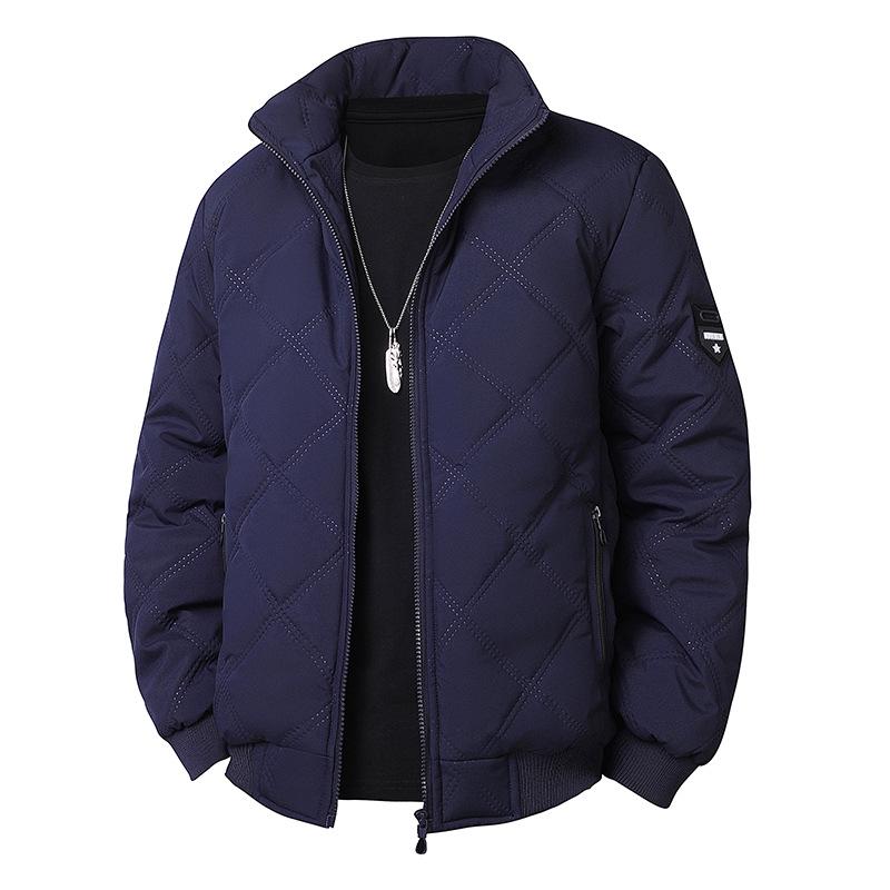 Men's 2025 Cross-border Diamond Plaid Stand Collar Jacket - Autumn/Winter Warm, Velvet-Lined Cotton Coat