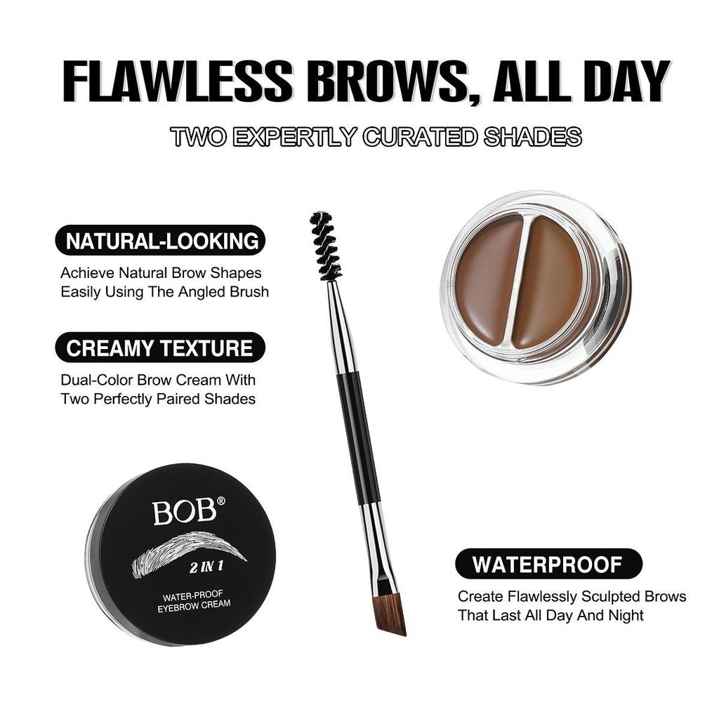 BOB two-color velvet mist eyebrow paste waterproof, sweat-proof, dizziness-proof, long-lasting and non-makeup-off natural three-dimensional