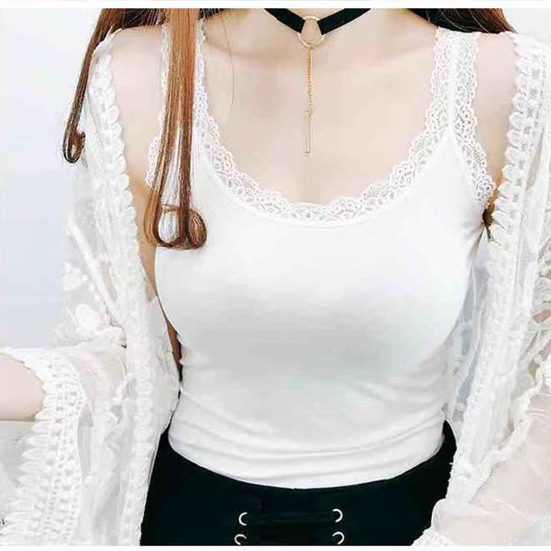 Elegante Canotta da Donna Senza Maniche per Primavera Estate con Pizzo Delicato - Top a Canotta con Bordi per un Uso Versatile