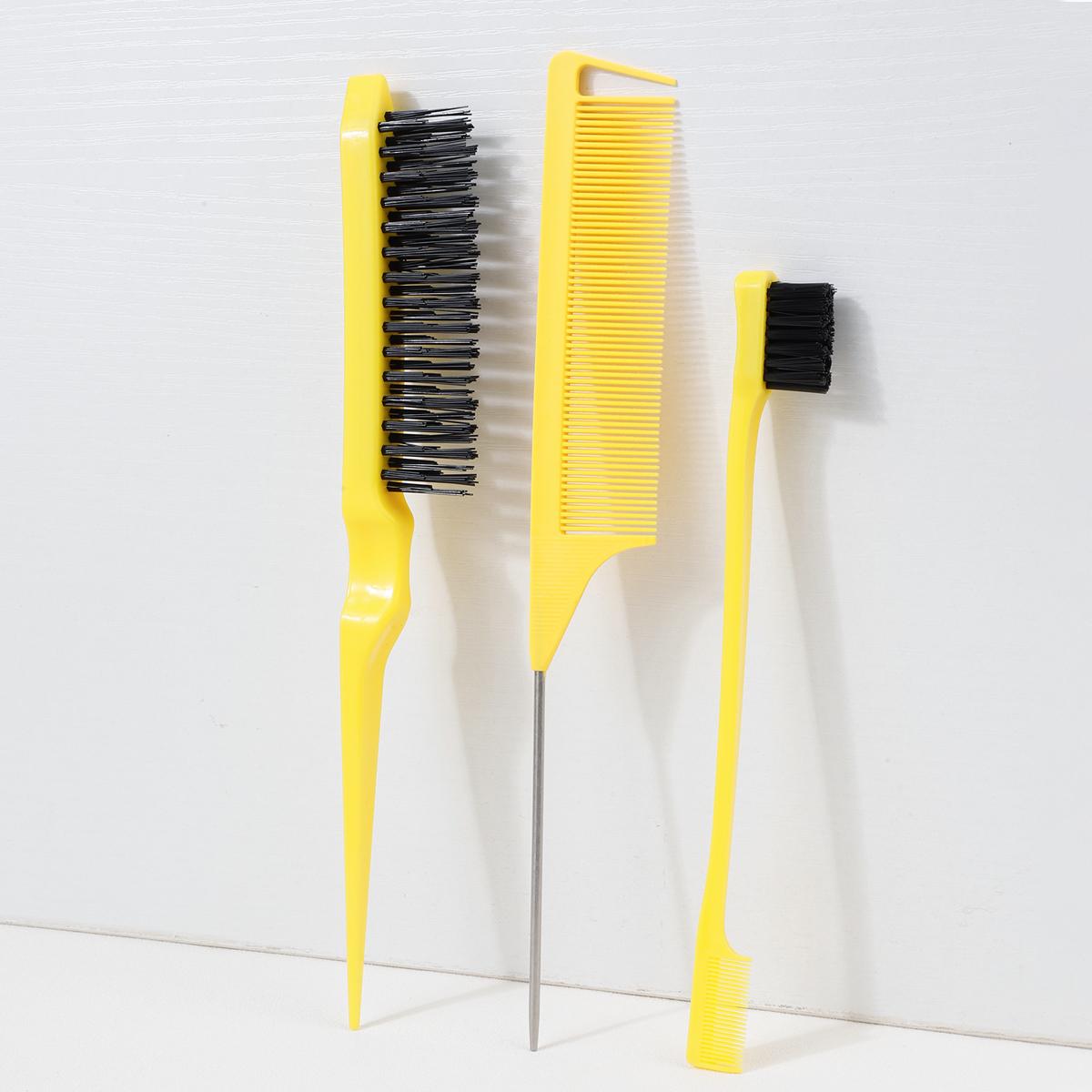 

3Pcs Stainless Steel Rat Tail Comb Edge Control Hair Brush for Women s Back Brushing, Hair Brushing, Braiding & Smoothing жёлтый