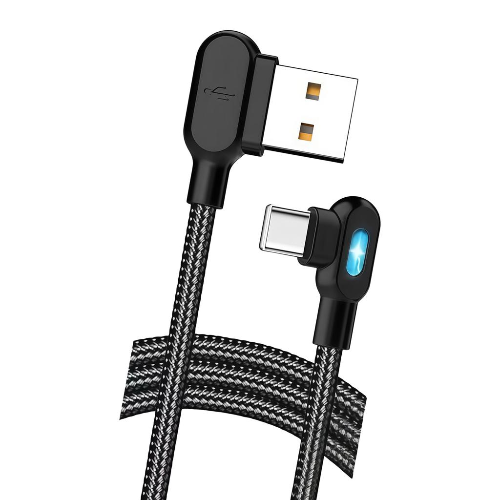 High Strength 90 Degree USB C Cable Reinforced Nylon Braided Cord Supports Quick Charge Ideal For Gaming And Daily Use