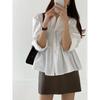 Casual Puff Sleeve Pleated White Shirts for Women Fashion Patchwork Simple Single Breasted Loose Blouses Tops Women Solid Lapel Vintage Blouse 26288