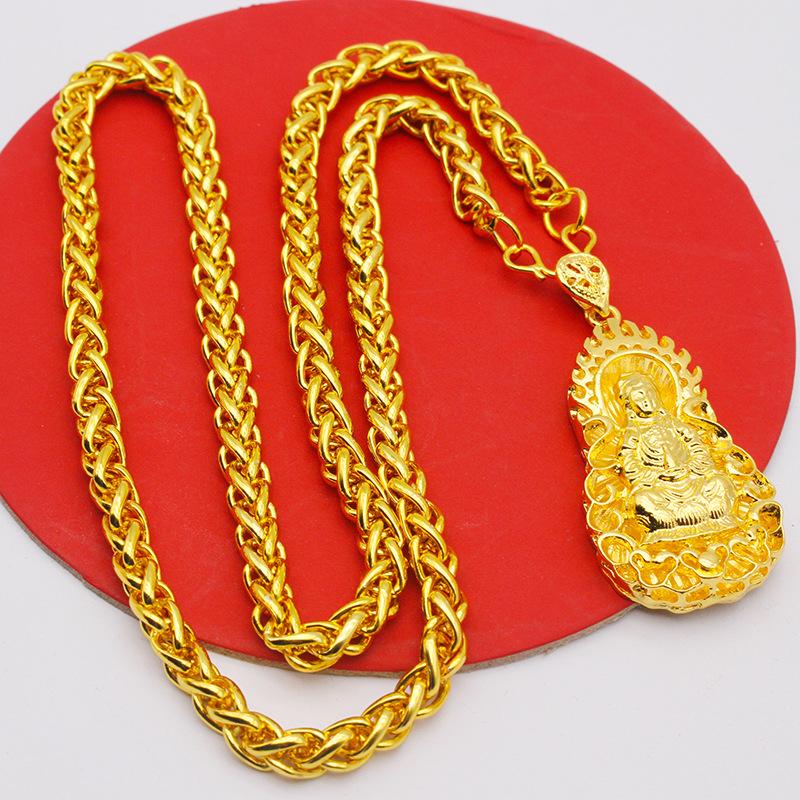 Men's Gold-plated Large Tag Necklace, Flame Square Dragon Brand, Guanyin Maitreya Buddha Pendant Necklace.