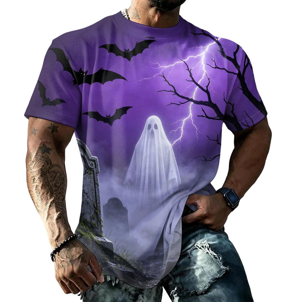 Unisex Loose Fit Casual Short Sleeve T Shirt Halloween Themed Print Top Comfortable Everyday Wear