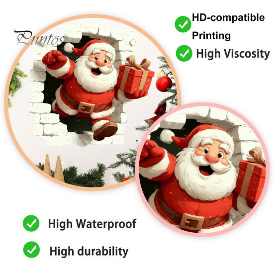 Santa Claus Window Clings Christmas Wall Stickers, 3D Reindeer Break-Through Self-Adhesive Winter Party Supplies Decal, Removable Stickers for Living